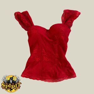 NWT Spirit lace cap sleeve corset in red (M)